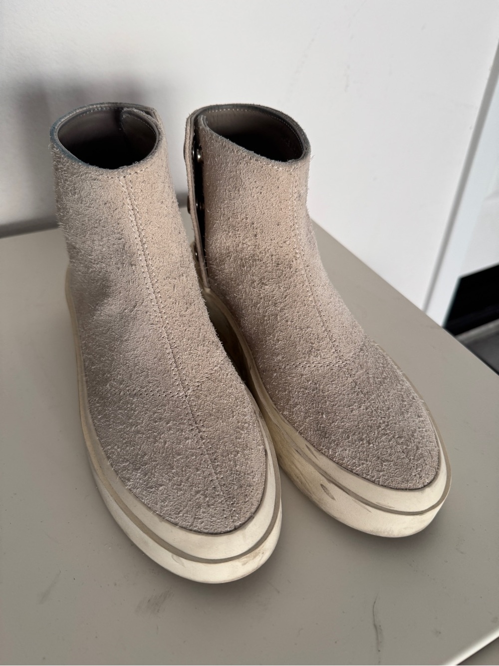 Suede Ankle Boots in Light Beige - Slip-On Casual Style